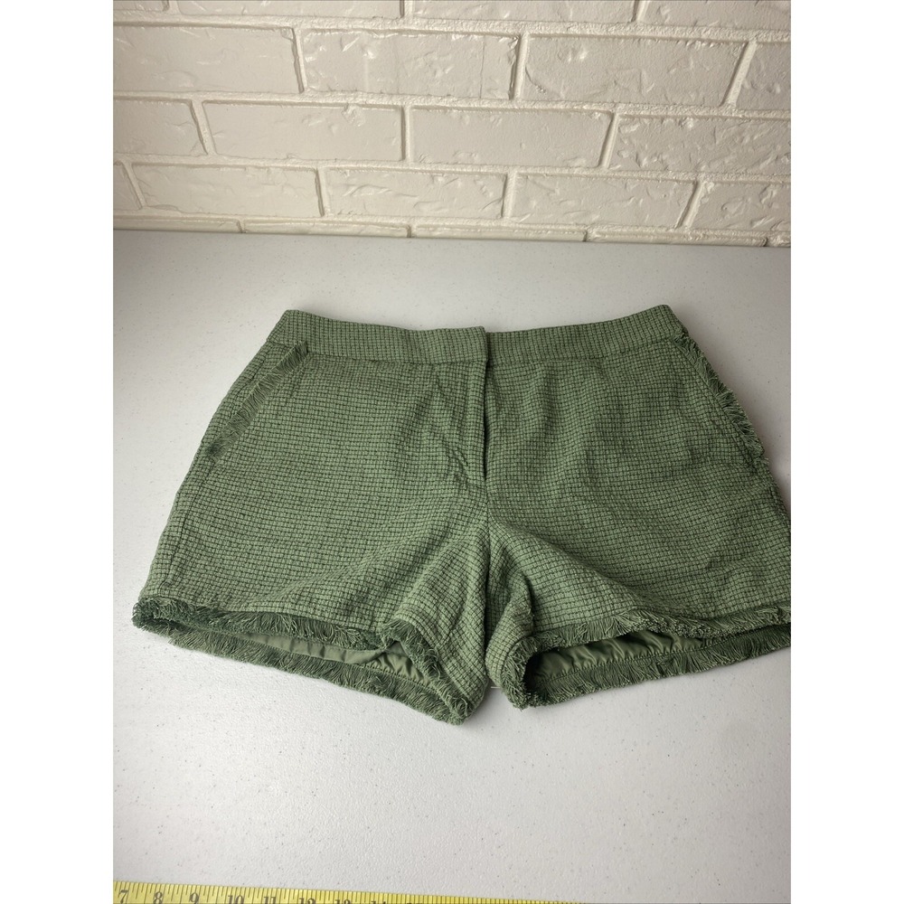 Kaari Blue Women Lined Dress Shorts Size 14 Fringe At Hem/Pockets Green